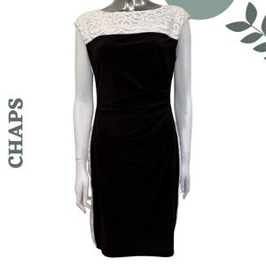 🛍️3/$40 CHAPS Black & White Lace Accent Sheath Dress Sleeveless  – Size Medium